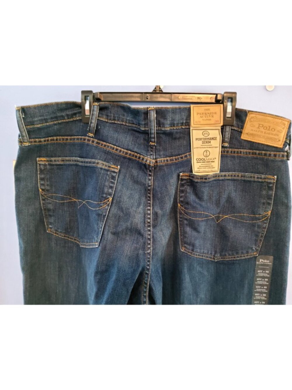 NWT Polo Ralph Lauren The Parkside Active Taper Coolmax Mens Blue Jeans 42T X 38 - Picture 6 of 16